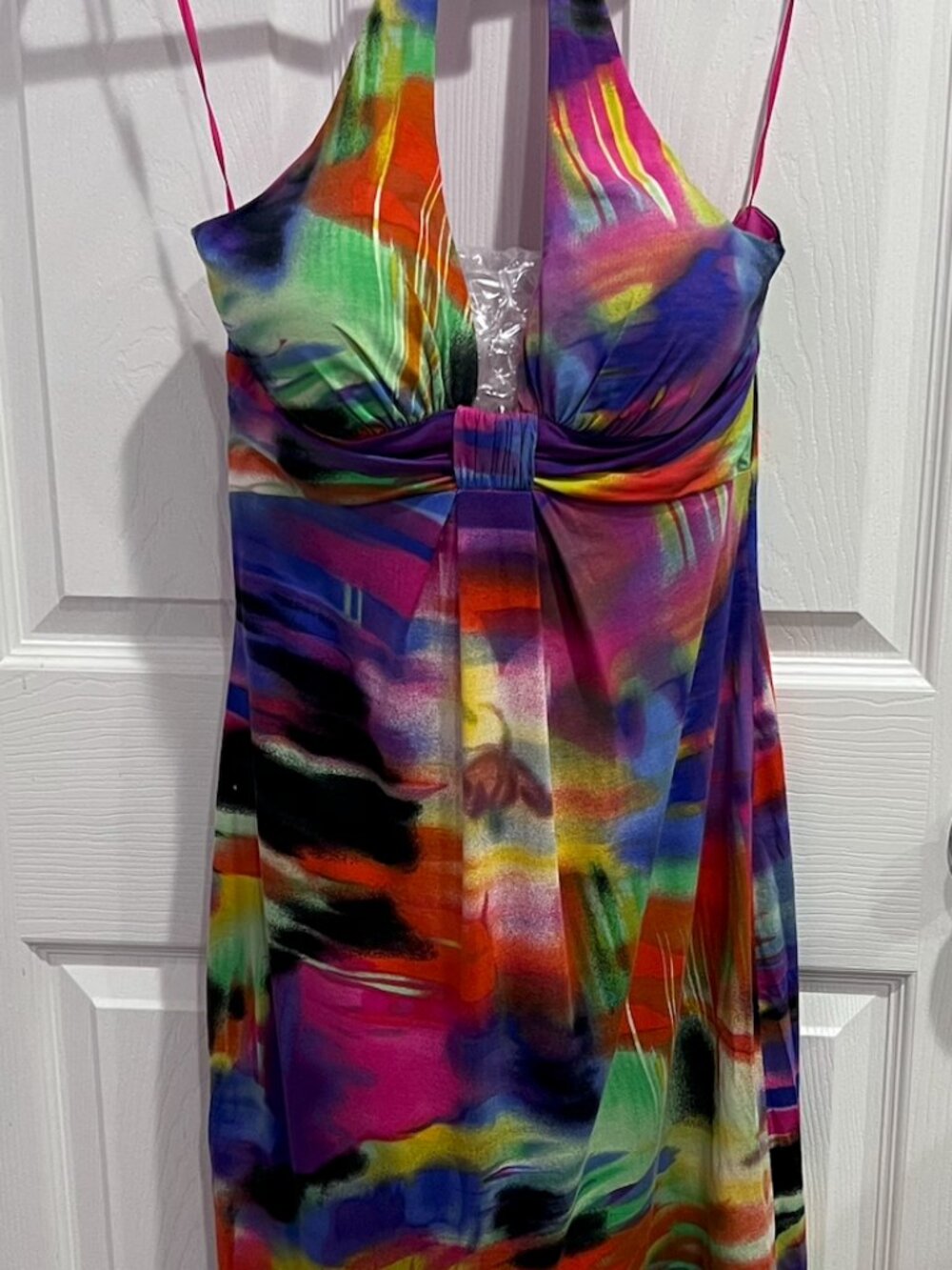 NWT Caché Colorful Abstract Halter Midi Dress Women's Size 10